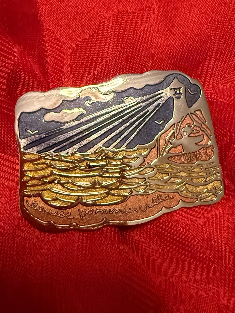 Maritime Beacon Mixed-Metal Brooch in Gold, Navy and Copper Tones